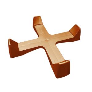 Cross-shaped padded object with four rounded arms extending from a central hub